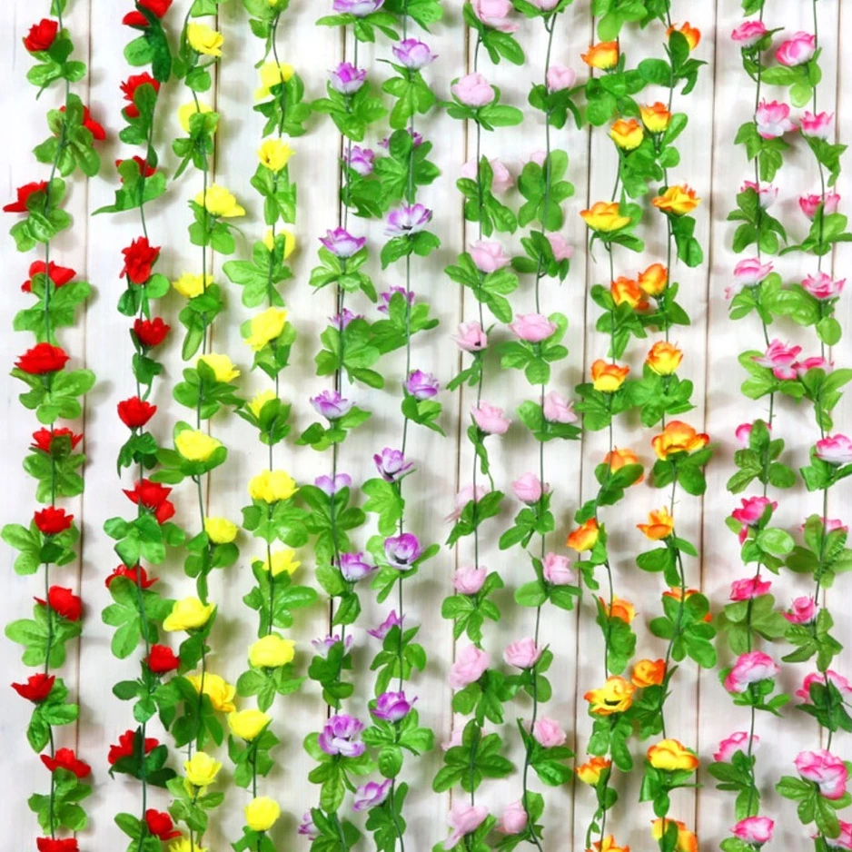 Bunga Rambat Palsu Bunga Juntai Plastik Daun Imitasi Mawar Rose Artificial Dekorasi Dinding Hijang - Gambar 2