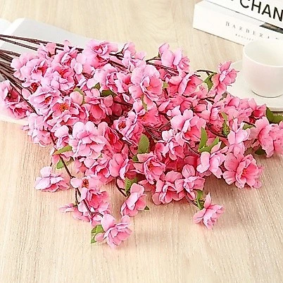 Bunga Cherry Blossom Tangkai Plastik Daun Sakura Artificial Wedding Backdrop Wisteria Rambat Juntai - Gambar 2