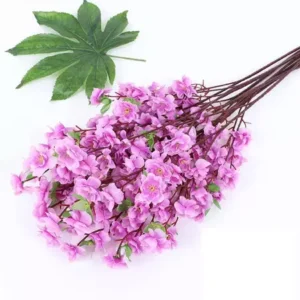 Bunga Cherry Blossom Tangkai Plastik Daun Sakura Artificial Wedding Backdrop Wisteria Rambat Juntai