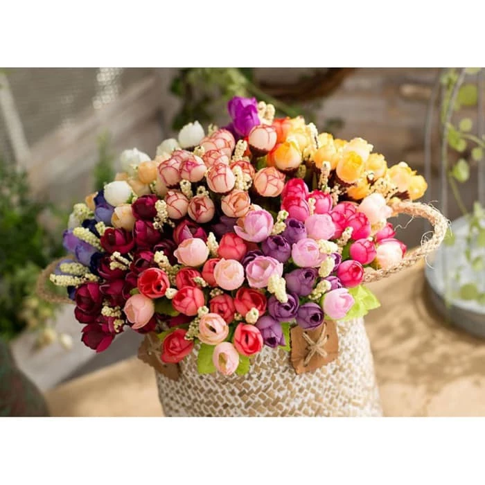 Bunga Mawar Kuncup Kecil Rose Mini Plastik Bunga Artificial Tanpa Pot
