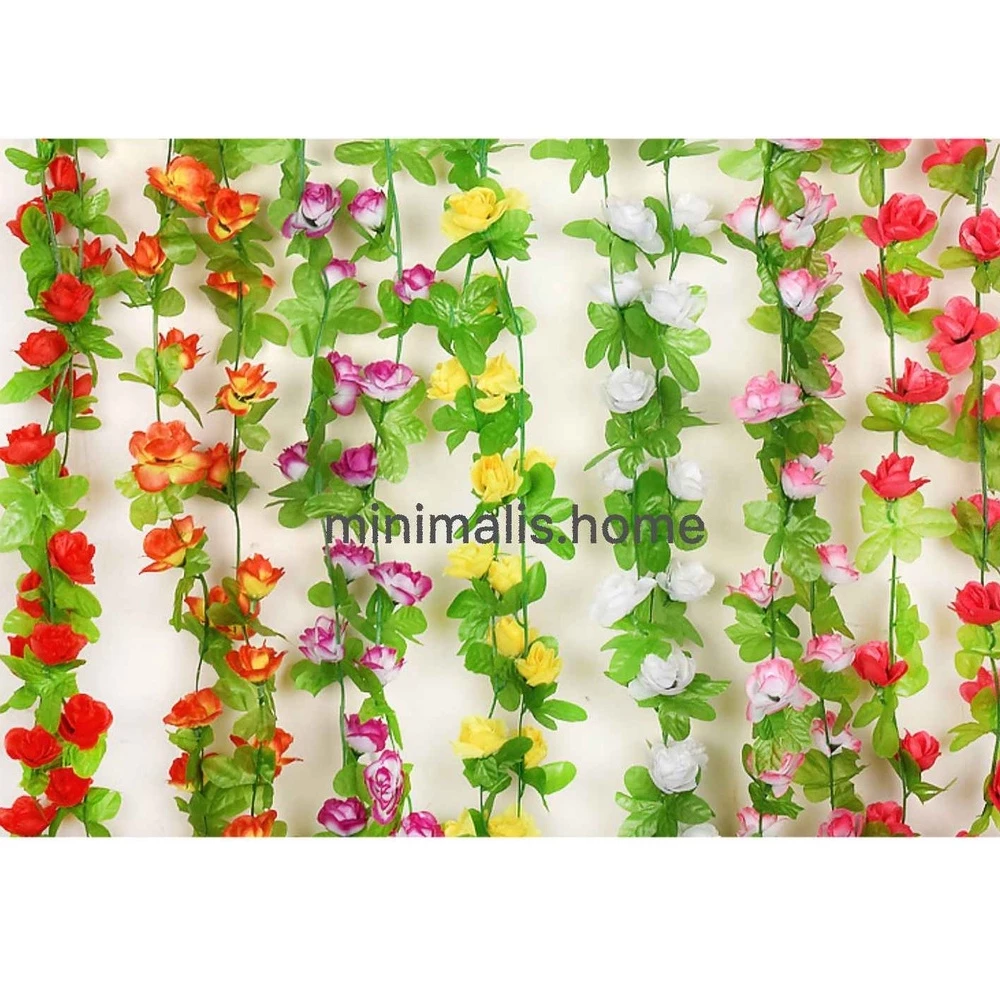 Bunga Rambat Palsu Bunga Juntai Plastik Daun Imitasi Mawar Rose Artificial Dekorasi Dinding Hijang - Gambar 3