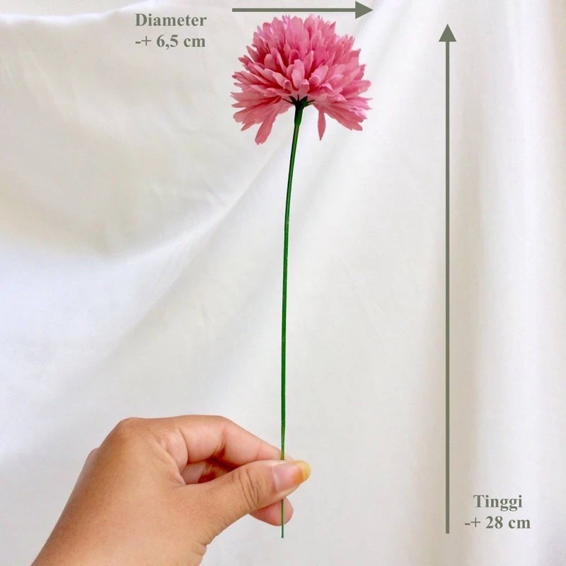 Bunga Dandelion Mawar Pom Pom Plastik Artificial PomPom Tangkai Palsu - Gambar 3