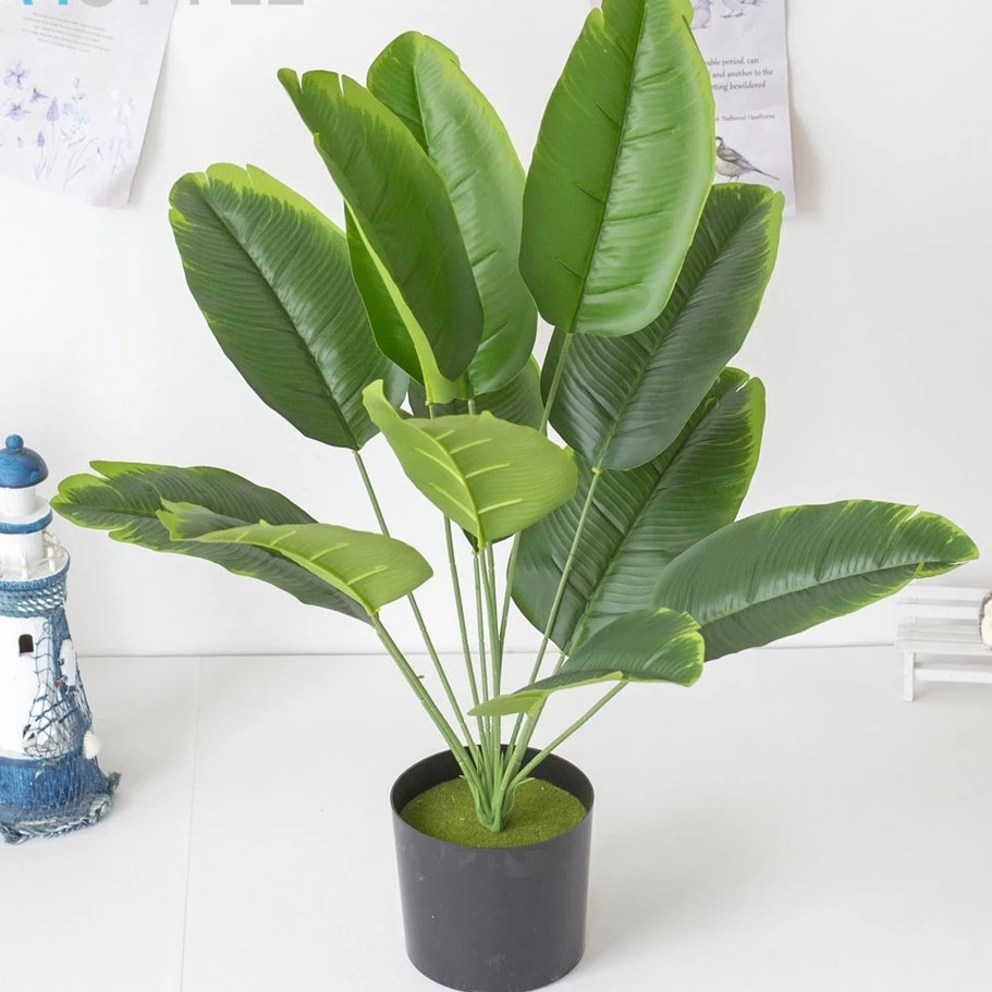 Daun Pisang Plastik Tanaman Hias Talas Artificial Tanpa Pot Besar 12-18 Cabang
