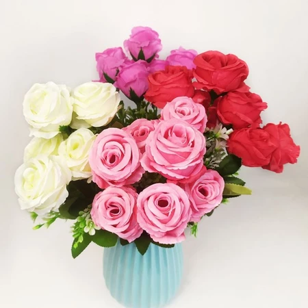 Bunga Plastik Rose 7 Kuntum Mawar Hias Artificial - Gambar 2