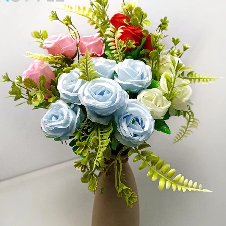 Bunga Mawar Plastik 6 Kuntum Rose Artificial Bunga Palsu Import - Gambar 2