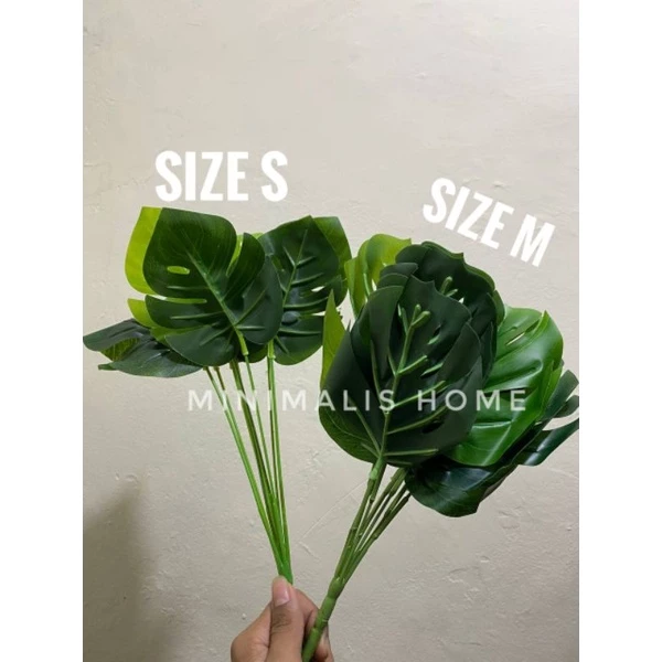 Daun Monstera Tangkai Tanpa Pot Tanaman Hias Plastik Bunga Artificial Dekorasi Hijang - Gambar 3