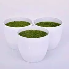 Pot Plastik Model Bulat untuk Tanaman Hias dan Vas Bunga Artificial Putih Include Busa Lumut Palsu - Gambar 3
