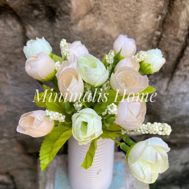 Bunga Mawar Kuncup Kecil Rose Mini Plastik Bunga Artificial Tanpa Pot - Gambar 4
