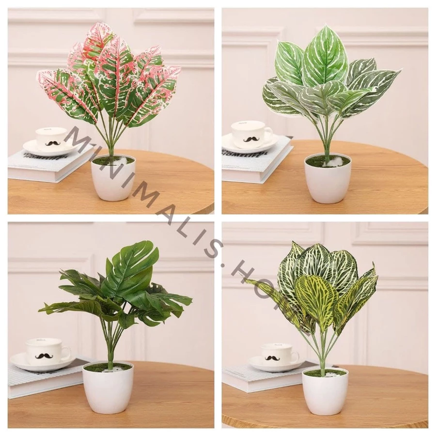 Tanaman Hias Palsu Tanpa Pot Daun Monstera Salju Warna Putih Plastik Philodendron Bunga Artificial