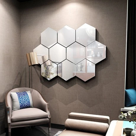 Hexagonal Cermin Tempel Kaca Sticker Segi Enam Hexagon Mirror Acrylic Dekorasi Hijang Akrilik