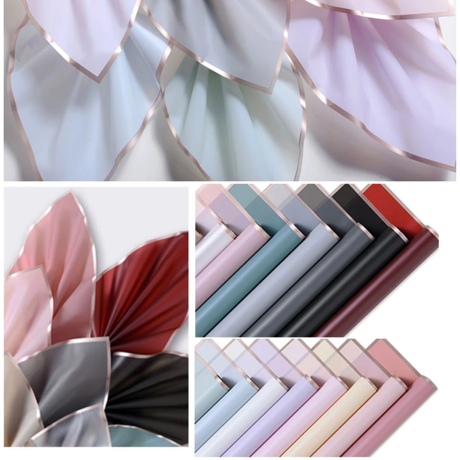 Kertas Bunga List Garis Premium Cellophane Gold Frame Flower Paper Wrap GDM Pembungkus Plastik Waterproof
