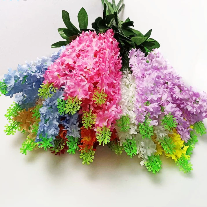 Bunga Wisteria Tangkai 5 Cabang Daun Hias Plastik Artificial
