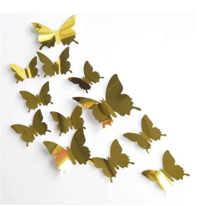 Kupu Cermin Sticker Warna Silver Gold 3D Stiker Acrylic Dinding Kaca Akrilik - Gambar 4