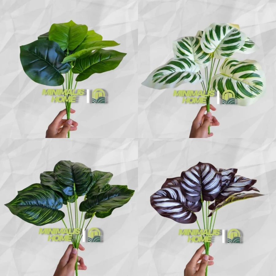 Daun Monstera Tangkai Size S Tanpa Pot Tanaman Hias Plastik Bunga Artificial Dekorasi Hijang