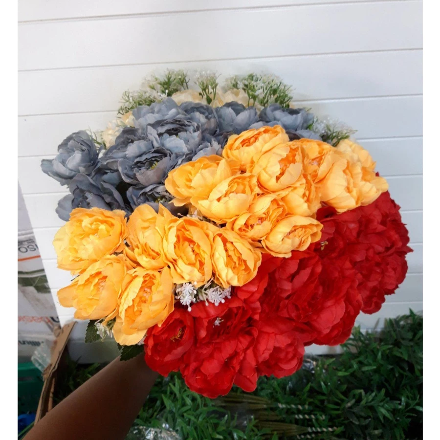 Bunga Peony 18 Cabang Kuntum Artificial Dekorasi Tinggi 38cm Minimalis Home