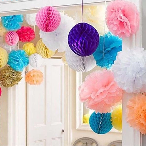 Pompom Kertas Bunga Warna Warni Ukuran 20cm 25cm 30cm Dekorasi Pesta Pom Pom Minimalis Home
